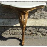 A console table frame with later painted finish with shaped outline supported by a single scrolled