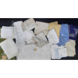 2 large bags of assorted vintage white and coloured table linen including damsak cloths, a large