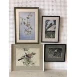 Four framed paintings and prints of birds to include: R. Ingram - Jay Bird, watercolour on paper,