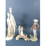 Two Lladro ceramic figure groups comprising Walking The Dogs, 34cm high, Old Folks, 50cm high