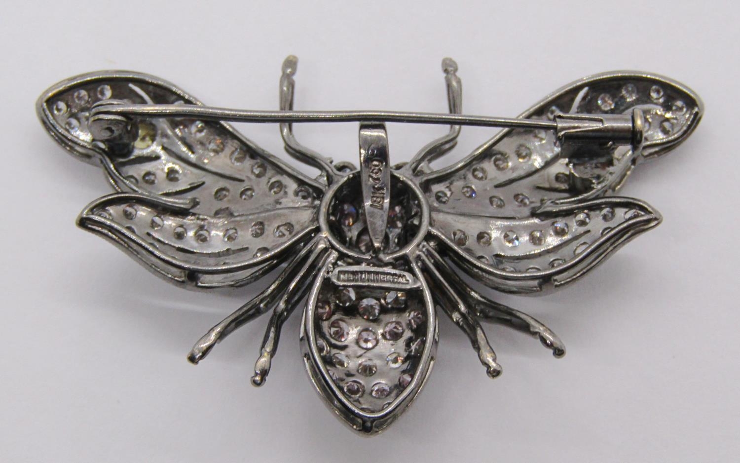 18ct black gold novelty bee brooch / pendant set with fancy coloured diamonds, three largest - Bild 5 aus 7