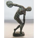 The Discobulus after Myron, a classical statue of a discus thrower, bronze with a verdigris