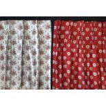 Pair of lightweight curtains in floral cotton print, lined with double pleat heading, approx