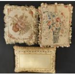 3 small cushions including 2 made with 19th century Aubusson type pictorial tapestry 35x25cm and