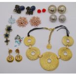 Collection of costume jewellery to include a pair of Greek circular silver earrings, further