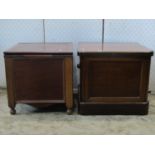 Two Victorian mahogany box commodes with hinged lids, varying designs