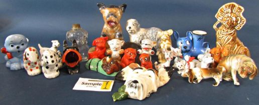A collection of novelty ceramic dogs in different poses