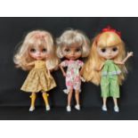 Three customised Blythe dolls by Hasbro/Tomy; 'Neo' type with 2006 doll mould, jointed limbs, beaded