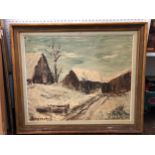 'Vieille Grange a NEIGE MONPEZAT', oil on canvas, dated '63' lower right, title inscribed on label