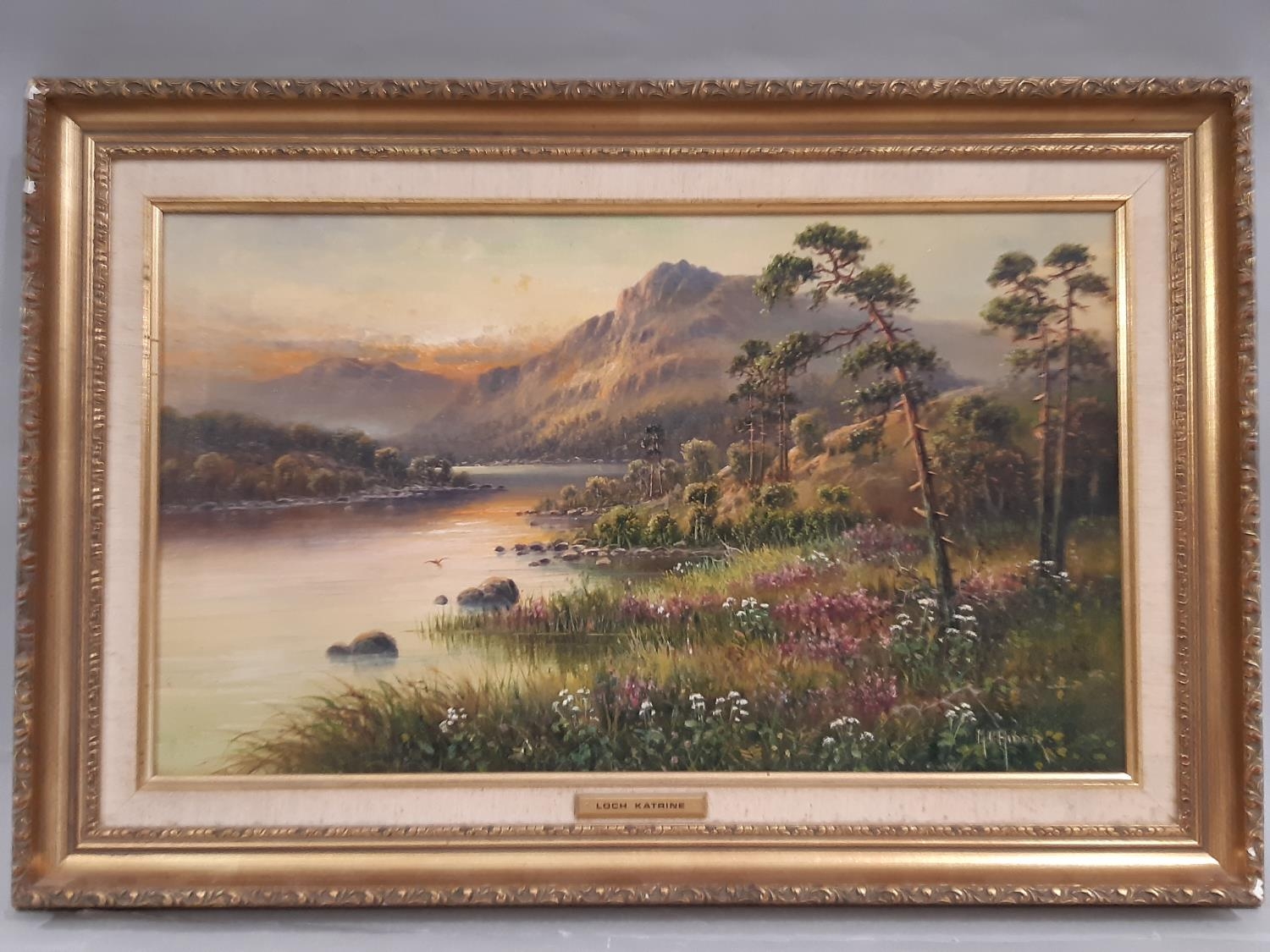 A landscape in oil and three watercolours to include: M. C. Hider - 'Loch Katrine', oil on canvas, - Bild 3 aus 11