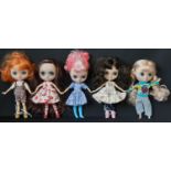 Five small 'Middie' Blythe dolls, all customised by Angie Roberts with impressed marks for Hasbro/