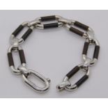 Designer 18ct white gold and wood link bracelet, stamped 'Vaid Roma', 33.3g