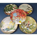 A collection of twelve Franklin Mint Japanese 'Birds and Flowers of the Orient' brightly coloured