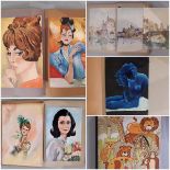 Early-mid 20th century album/sketchbook containing a number of watercolour studies of actresses,