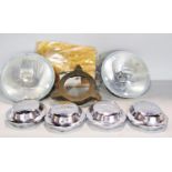 Four Jaguar Chromium petrol caps, right side x 2 and left side x 2, a pair of halogen headlamps, a