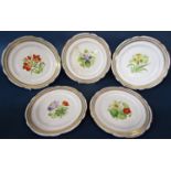 A fourteen piece Victorian dessert service with individual hand painted botanical sprays, within