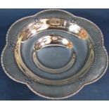 A silver fruit bowl with beaded and pierced decoration, Chester 1923, maker Barker Brothers, 26.