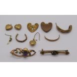 Collection of 9ct jewellery, 11.1g total (af)