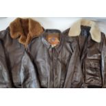 3 airman style jackets; brown leather jacket by Chevirex with sheepskin collar size M, an American