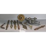 A quantity of brass door furniture, handle , escutcheons, knobs.