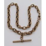 Antique 9ct Albert chain with T-bar, 26.2g