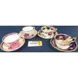 A collection of 19th century Sunderland lustre tea wares, a further Regency cup and saucers by Yates