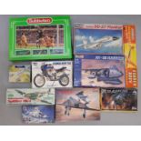 Collection of vintage model kits and a game comprising boxed Subbuteo (missing 4 flags), kits by