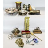 An interesting collection of miscellaneous items, two silver ash trays, a wine taster’s bowl, a