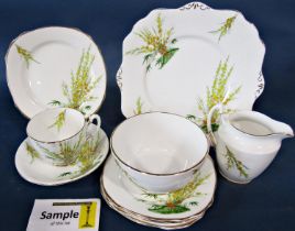 A Royal Stafford Broom pattern collection of tea wares comprising five cups, six saucers, six side