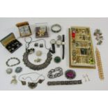 Collection of vintage costume jewellery and wristwatches to include a pair of 9ct drop earrings, 1.