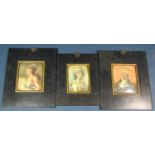 Three 19th century black lacquered frames with printed portraits of George Washington, Lady