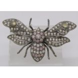 18ct black gold novelty bee brooch / pendant set with fancy coloured diamonds, three largest