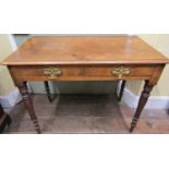 A mid-Victorian mahogany side table enclosed by two frieze drawers, raised on turned supports,