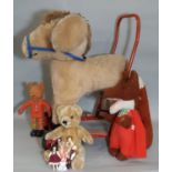 Mixed toy lot including a vintage wheeled ride on donkey, a Basil Brush toy by Wendy Boston,