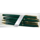 Waterman Hemisphere green marbled fountain pen with 18k nib, rollerball and ballpoint pens, together