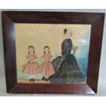 Mother With Two Girls (Primitive, American School, 19th century), watercolour and pencil on