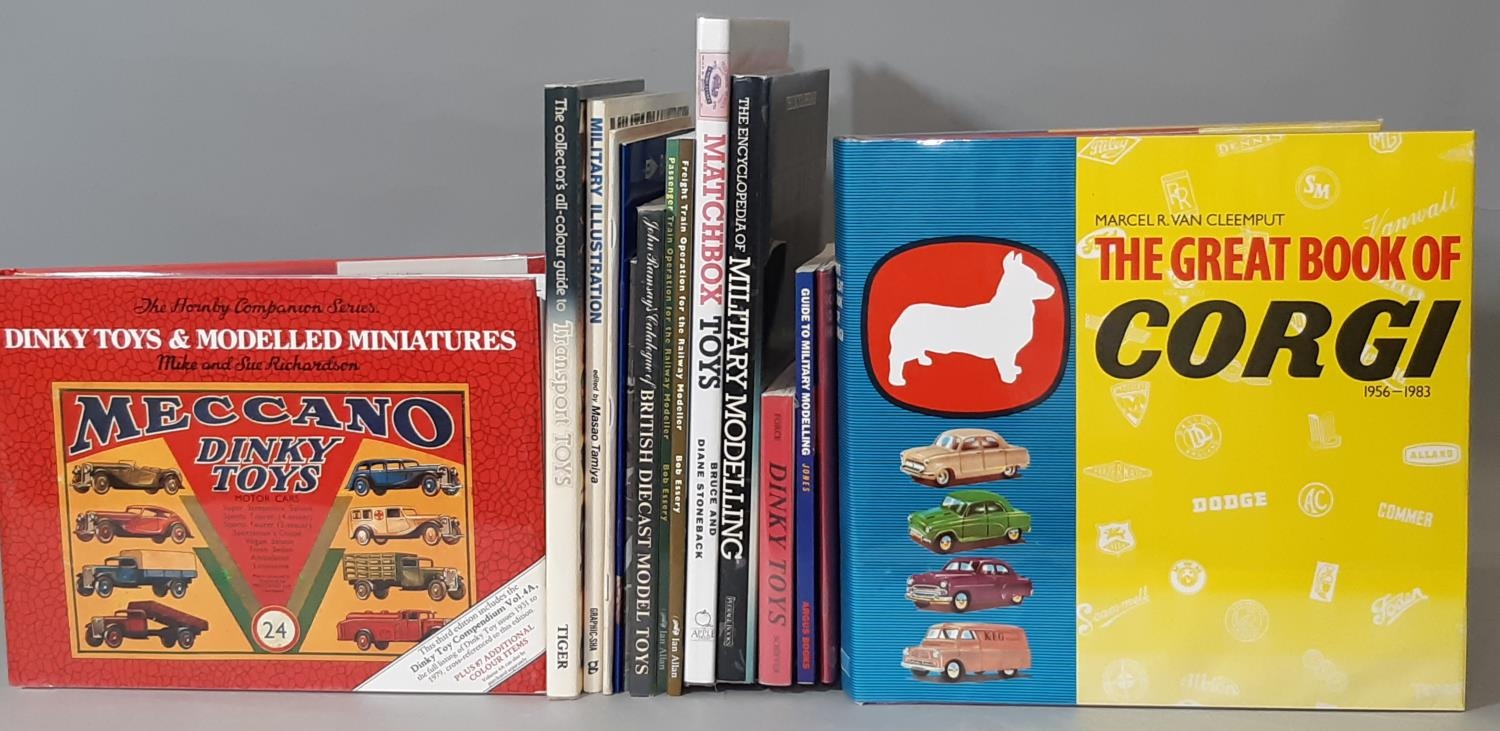 18 model vehicle reference books/ brochures including books on Dinky, Corgi, Matchbox, railway and