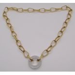 Substantial yellow metal chain link necklace with 18ct white gold ring clasp, chain 61cm L, 52.6g