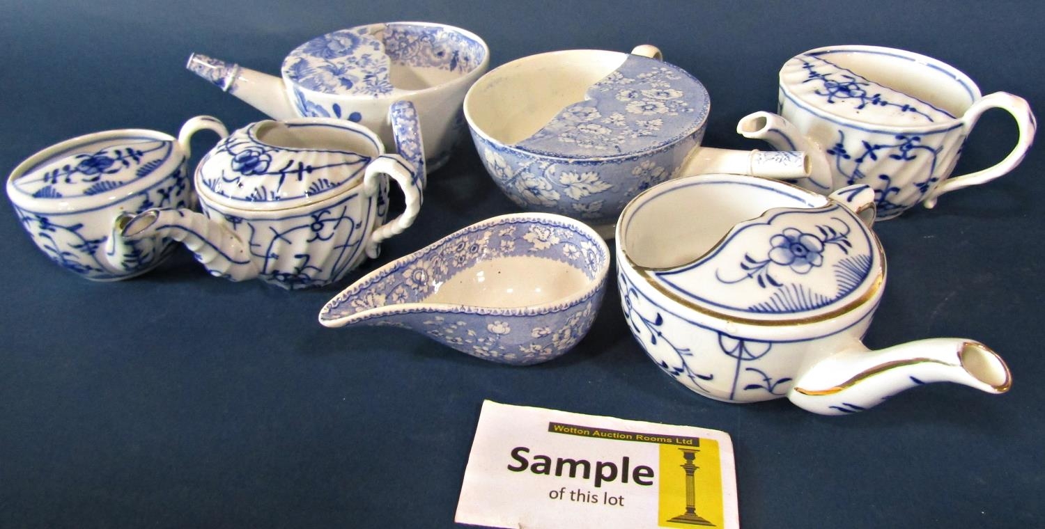 A collection of 19th century invalid feeding cups to include two examples with a printed floral