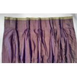 1 curtains in slightly different sizes, all in mauve dupion silk, lined and blanket lined with