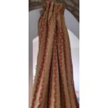 One pair heavyweight curtains in gold / red colours, lined and thermal lined with triple pleat