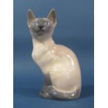 A Royal Copenhagen Siamese cat, with printed marks to base, 2851/3281, Cox, 20cm tall approx