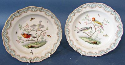 A set of five 19th century Meissen dessert plates, each with an individual hand painted