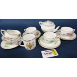 A Royal Worcester part tea service with individual hand painted floral sprays, signed by H
