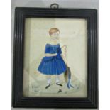 Girl in Blue Dress (Primitive, American School, early 19th century), watercolour on paper, 11 x 9