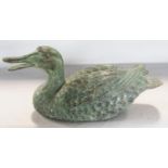A bronze verdigris duck. 24cm