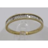 9ct half eternity ring channel set with baguette-cut diamonds, size P, 1.7g