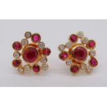 Stylised pair of 18ct ruby and diamond spray earrings, 12.2g