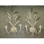 A pair of decorative vintage two branch wall sconces with wheatear detail