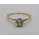18ct diamond solitaire ring, 0.50cts approx, size J/K, 1.7g